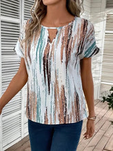 Load image into Gallery viewer, Women’s Abstract Striped Keyhole Neck Short Sleeve Blouse Top
