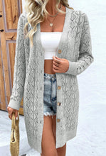 Load image into Gallery viewer, Women’s Open-Knit Crochet Button-Up Long Cardigan