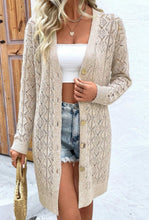 Load image into Gallery viewer, Women’s Open-Knit Crochet Button-Up Long Cardigan