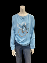 Load image into Gallery viewer, Women’s Cozy Light Blue Long Sleeve Top with Interlocking Hearts