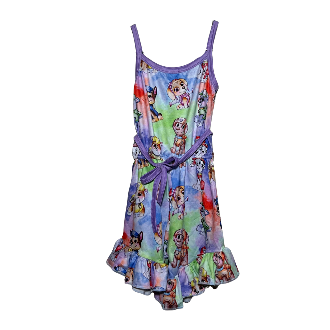 Girls’ Paw Patrol Print Purple Romper with Ruffle Hem