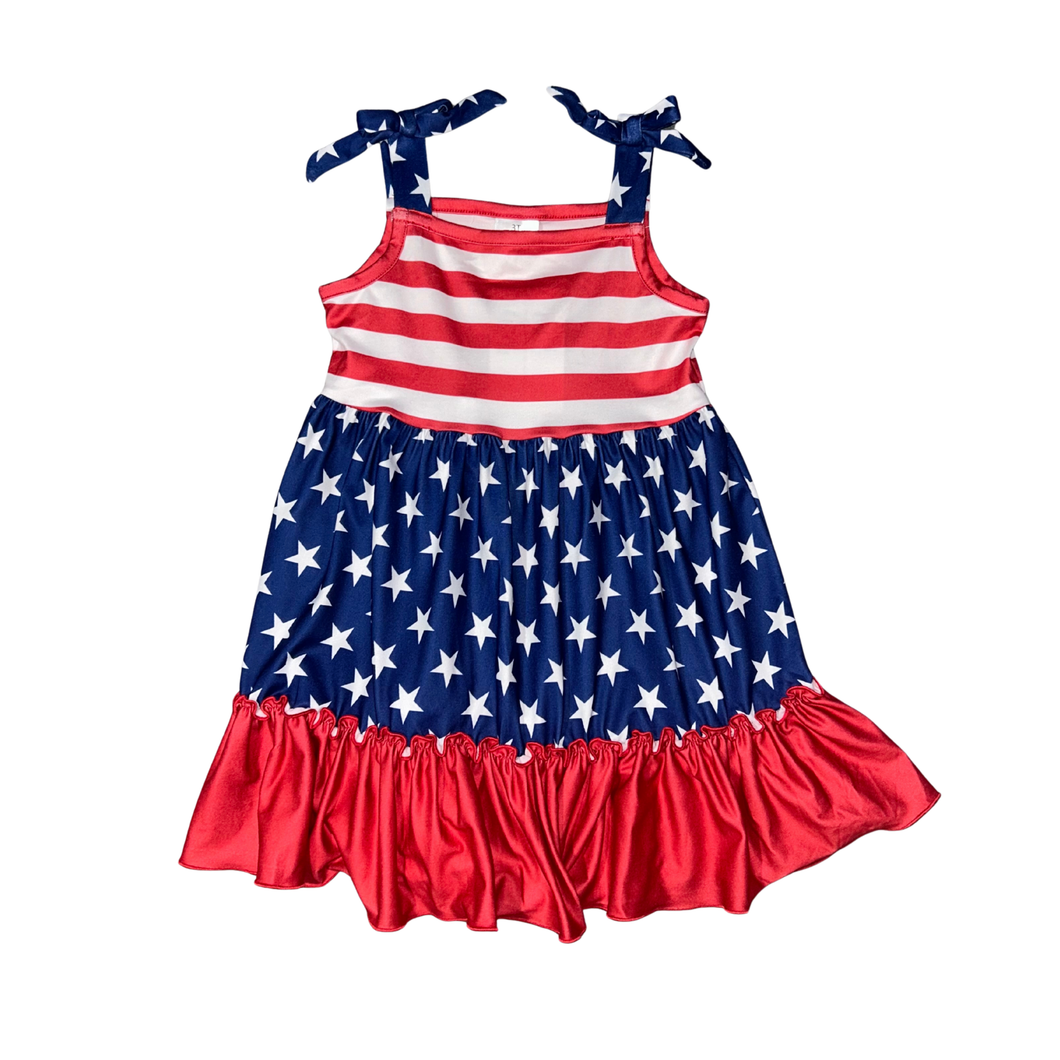 Patriotic Stars & Stripes Toddler Dress with Ruffled Hem