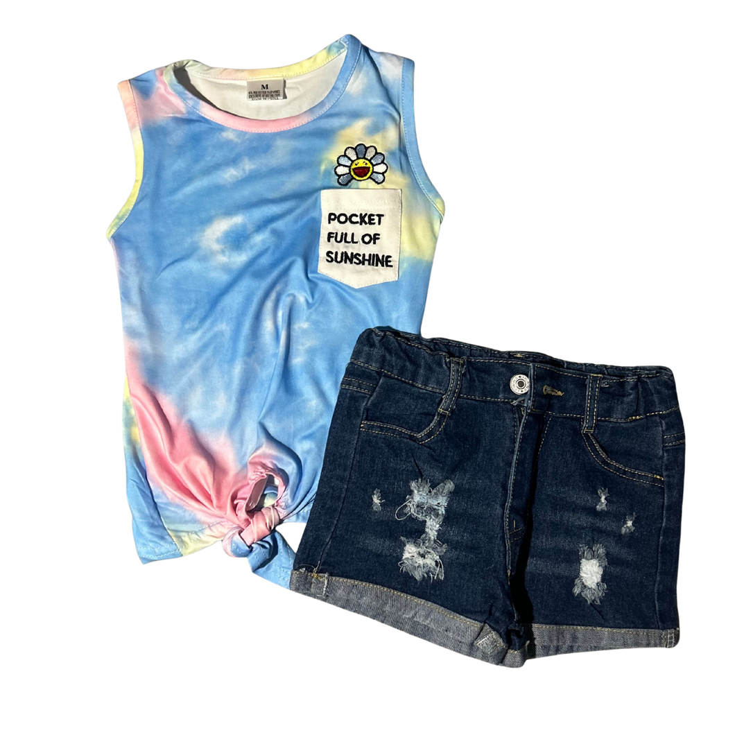 Kids’ Tie-Dye Tank Top and Distressed Denim Shorts Set