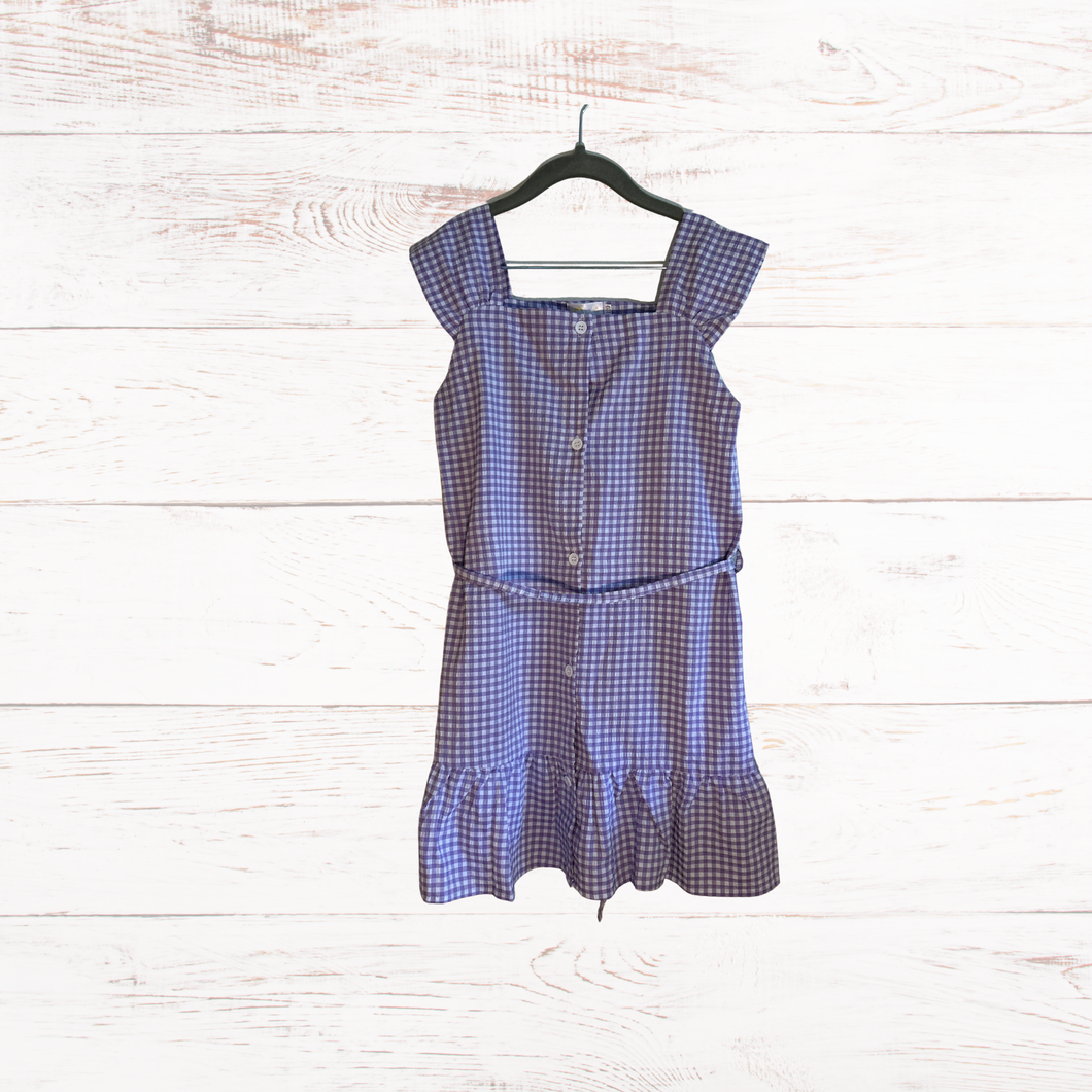 Girls’ Purple Cade w.     Gingham Button-Down Dress with Ruffle Hem