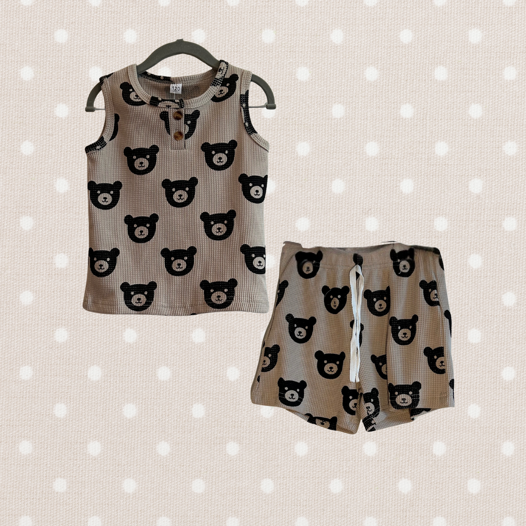 Kids’ Beige Bear Print Tank Top & Shorts Set
