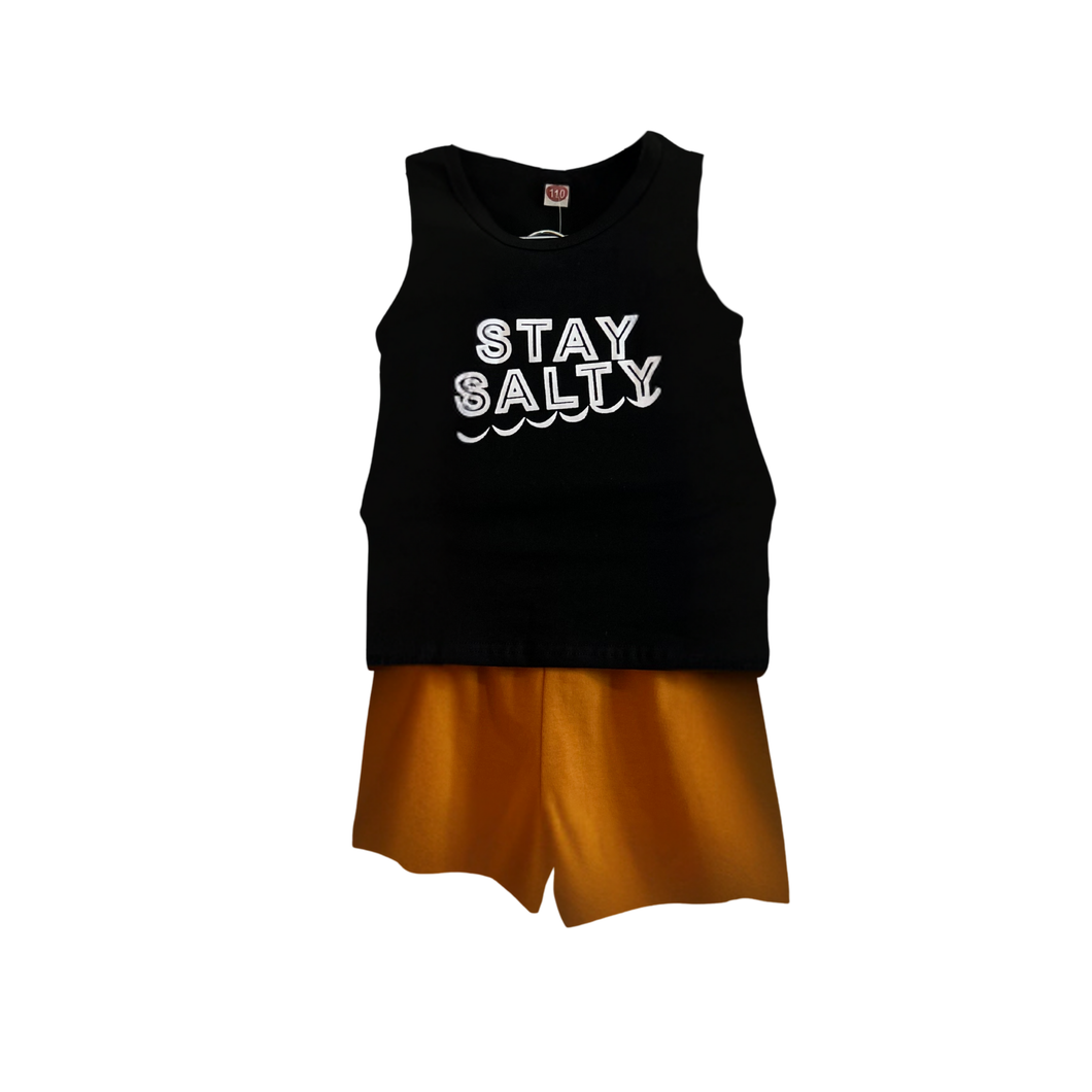 Kids’ “Stay Salty” Black Tank Top & Shorts Set