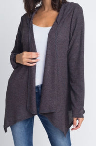 SOLID HOODED KNIT OPEN CARDIGAN