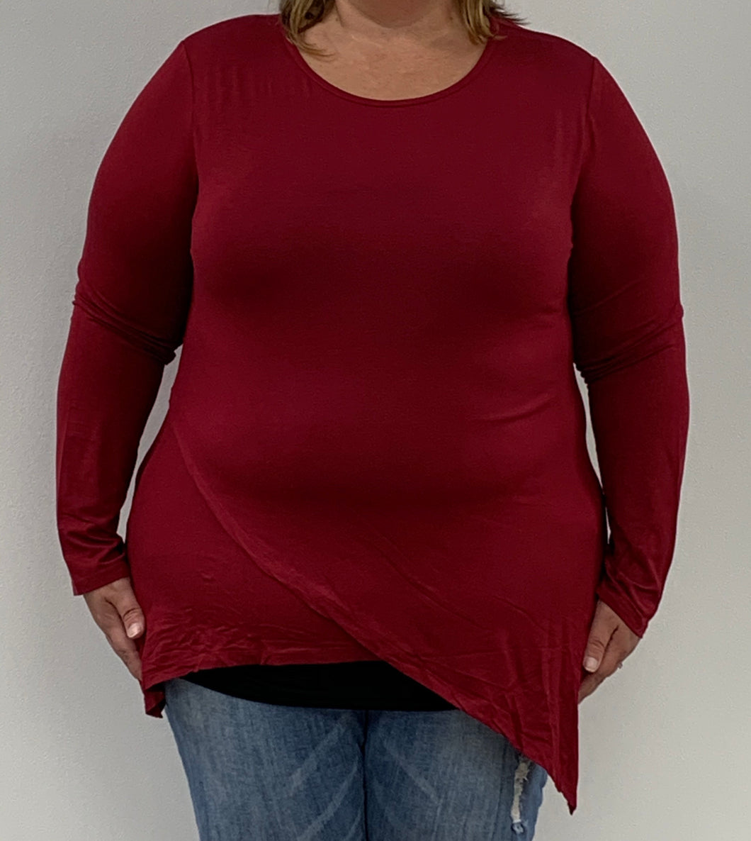 Women's Plus Size Lightweight Long Sleeve Asymmetrical Top