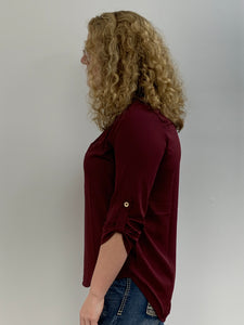 Woven Wool Dobby Blouse Split Neck