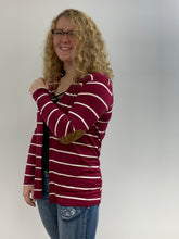 Load image into Gallery viewer, Burgundy Striped Cardigan with Patch Elbows