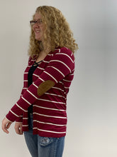 Load image into Gallery viewer, Burgundy Striped Cardigan with Patch Elbows