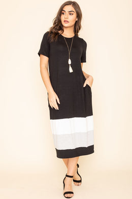 Black Color Block Dress with Pockets